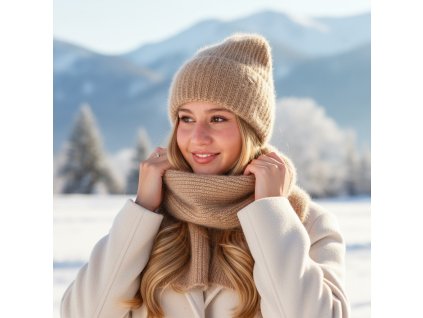 Dámsky zimný chlpatý set - čiapka a šál 48-485 béžová TOP AKCIA!