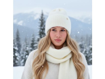 Dámsky zimný chlpatý set - čiapka a šál 48-485 krémová TOP AKCIA!