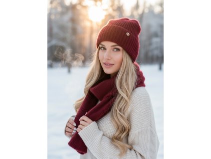 Dámsky zimný chlpatý set - čiapka a šál 48-485 bordová TOP AKCIA!