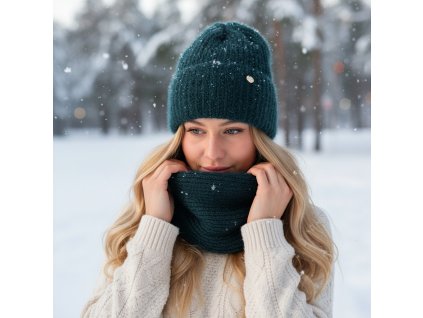 Dámsky zimný chlpatý set - čiapka a šál 48-485 zelená TOP AKCIA!