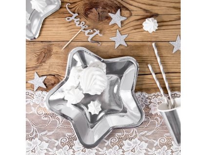 Papierové taniere strieborná hviezda 23cm 6ks