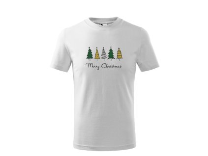 Vianočné tričko detské BASIC stromčeky MERRY CHRISTMAS