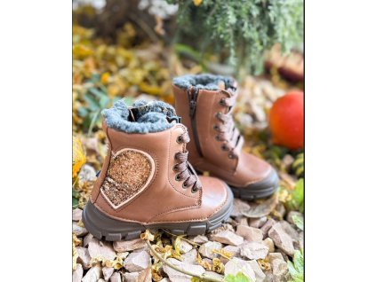 Zateplené vysoké topánky D.D.Step SRDCE chocolate