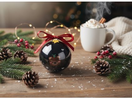 Vianočné ponožky MEDVEĎ v darčekovej guli  s príveskom - čierna