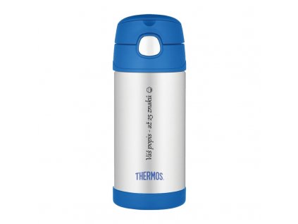 Thermos FUNtainer - detská termoska so slamkou a vlastným popisom - modrá 355 ml