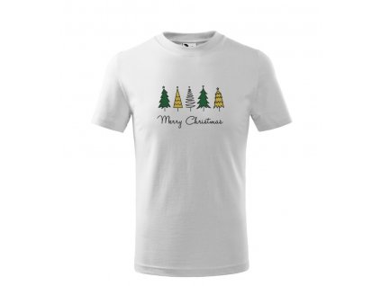 Vianočné tričko detské BASIC stromčeky MERRY CHRISTMAS
