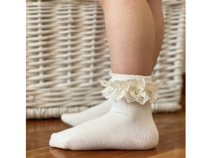Ponožky s čipkou a mašličkou Cóndor 244003202 - maslová