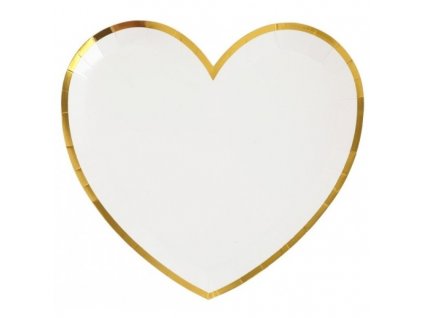 Papierové taniere biele srdce so zlatým okrajom 10ks