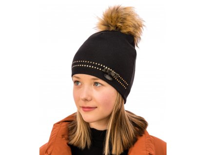 Dievčenská čiapka s brmbolcom Sabrina MZ-3472 čierna