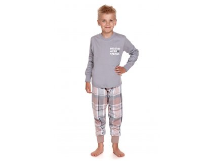Detské kockované pyžamo Doctor nap 4311 Together we´re strong - sivá