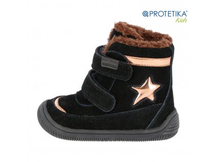 Protetika - zimné barefootové topánky LINET black - zateplené kožušinkou