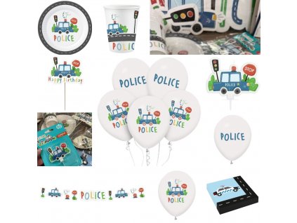 Veľká párty sada Polícia  - girlanda, taniere, poháre, servitky, balóny, sviečka