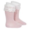 Hladké podkolienky s čipkou a mašľou Cóndor 248402526 - pale pink