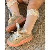 Hladké podkolienky s čipkou a mašľou Cóndor 248402526 - pale pink