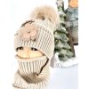 Luxusný čiapkový set TERES s bmbolcom z pravej kožušiny - beige TOP AKCIA!