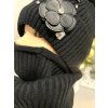 Luxusný čiapkový set TERES s bmbolcom z pravej kožušiny - black TOP AKCIA!
