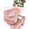 Luxusný čiapkový set TERES s bmbolcom z pravej kožušiny - pink TOP AKCIA!