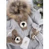 Luxusný čiapkový set NIKOLA TEDY s bmbolcom z pravej kožušiny - grey TOP AKCIA!