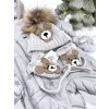 Luxusný čiapkový set TEDY s bmbolcom z pravej kožušiny - grey TOP AKCIA!
