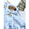 Luxusný čiapkový set TEDY s bmbolcom z pravej kožušiny - blue TOP AKCIA!