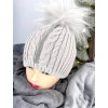 Luxusná čiapka ELIZA s brmbolcom z pravej kožušiny - grey TOP AKCIA!