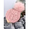 Luxusná čiapka MARGOT s brmbolcom z pravej kožušiny - pink TOP AKCIA!