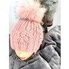 Luxusná čiapka MARGOT s brmbolcom z pravej kožušiny - pink TOP AKCIA!