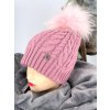 Luxusná čiapka NIKOLA s brmbolcom z pravej kožušiny - pink TOP AKCIA!