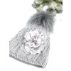 Luxusná čiapka TATIANA s brmbolcom z pravej kožušiny - grey TOP AKCIA!