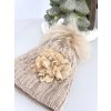 Luxusná čiapka TATIANA s brmbolcom z pravej kožušiny - beige TOP AKCIA!