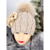 Luxusná čiapka TATIANA s brmbolcom z pravej kožušiny - beige TOP AKCIA!