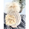 Luxusná čiapka TATIANA s brmbolcom z pravej kožušiny - beige TOP AKCIA!