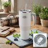 Thermos Refreshing - termohrnček s madlom a slamkou - matná biela