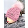 Luxusná čiapka NIKOLA s brmbolcom z pravej kožušiny - pink