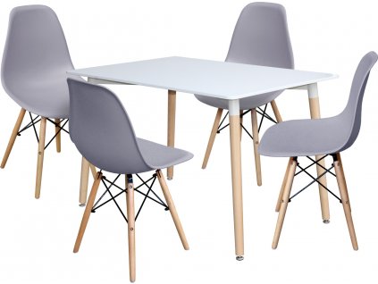 Jídelní stůl 120x80 UNO bílý + 4 židle UNO šedé