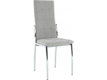 Moderní světle šedá židle, vysoká opěrka, kovová podnož