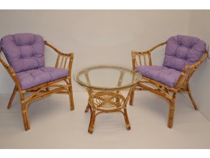Ratanová sedací souprava Subaliu - polstry fialový melír