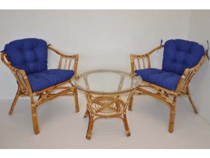 Ratanová sedací souprava Subaliu - polstry tmavě modrý melír