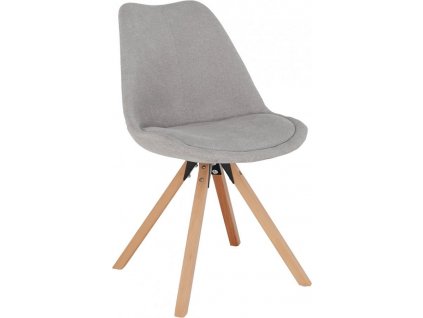 Designová židle čalouněná, světle šedá látka, podnož buk