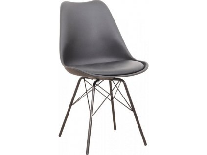 Designová moderní židle. Sedák ze šedé koženky, kovová podnož