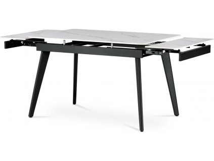 Jídelní stůl 120+30+30x80 cm, keramická deska bílý mramor, kov, černý matný lak