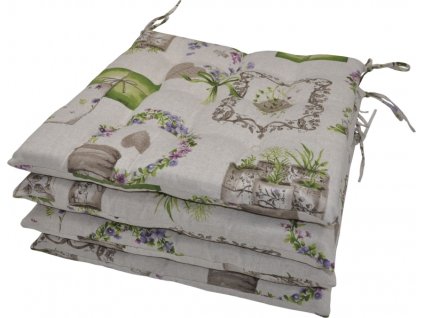 Sedák 9 prošití - látka motiv fialky - set 4 kusy