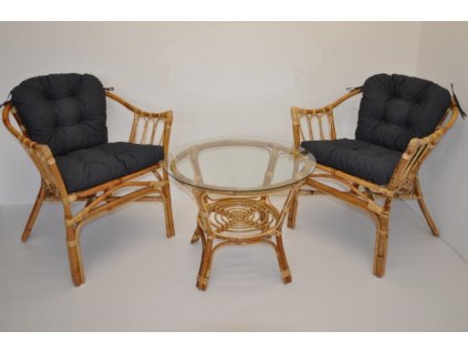 Ratanová sedací souprava Subaliu - polstry tmavě šedý melír