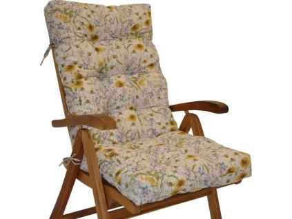 Polstr na teakové zahradní křeslo vysoké - látka motiv luční kvítí