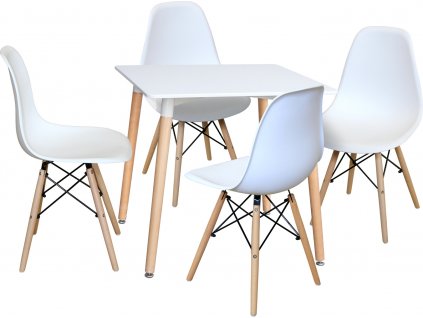 Jídelní stůl 80x80 UNO bílý + 4 židle UNO bílé