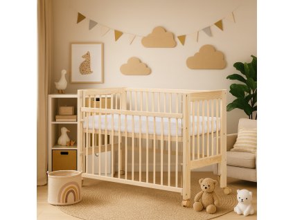 4011 detska postylka se stahovacim bokem scarlett kamila prirodni eco borovice 120 x 60 cm