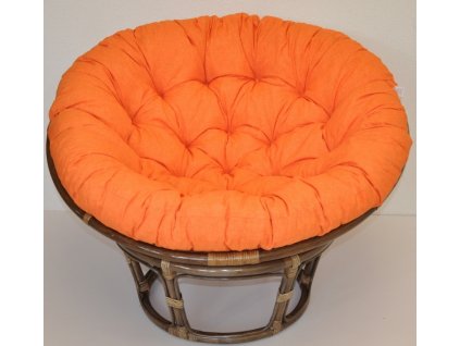 Ratanový papasan 115 cm hnědý - polstr oranžový melír