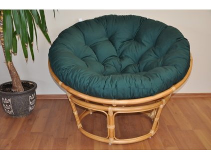 Ratanový papasan 110 cm medový polstr zelený dralon