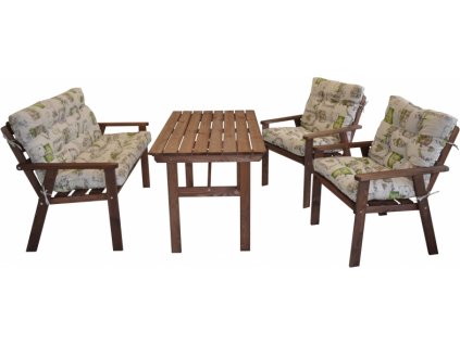 Zahradní sestava Nordic hnědá - polstry motiv fialky