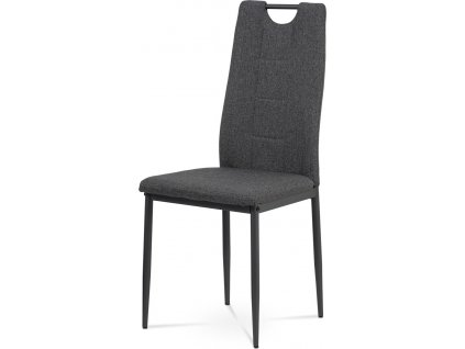 Jídelní židle, potah šedá látka, kovová čtyřnohá podnož, antracitový matný lak